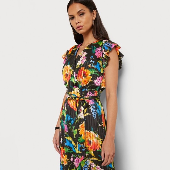 NWT Sam Edelman V-Neck Floral Midi Dress in Black/Multi - Picture 3 of 10
